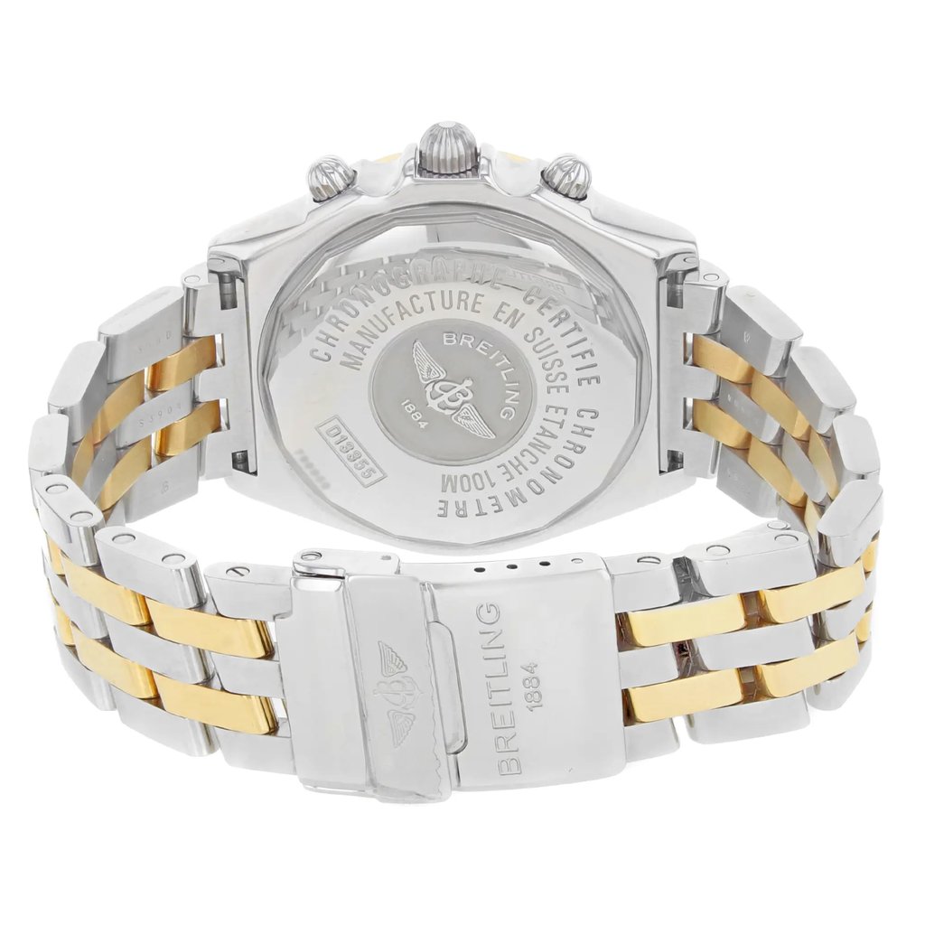 Back View Of {Caseback} Back Case And Closed Stainless and Solid Gold Band Of Breitling D13355 Watch Pre Owned Condition