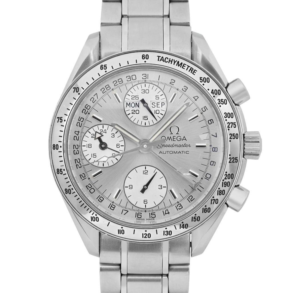 Up Close Front Facing Picture Of OMEGA 3523.30.00 Stainless Steel Watch Pre Owned Condition