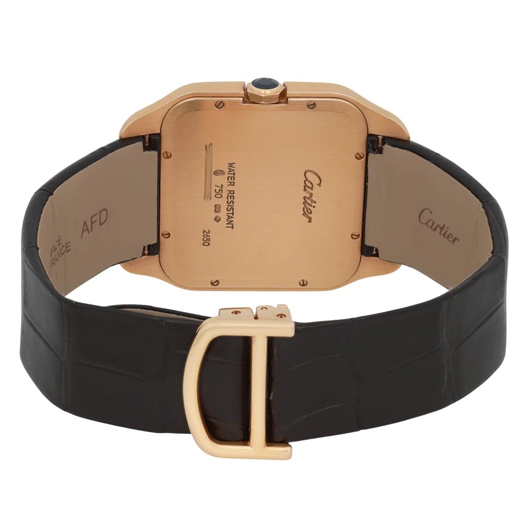Back View Of Screwback Back Case And Closed Leather Band Of Cartier W2006951 Watch Pre Owned Condition