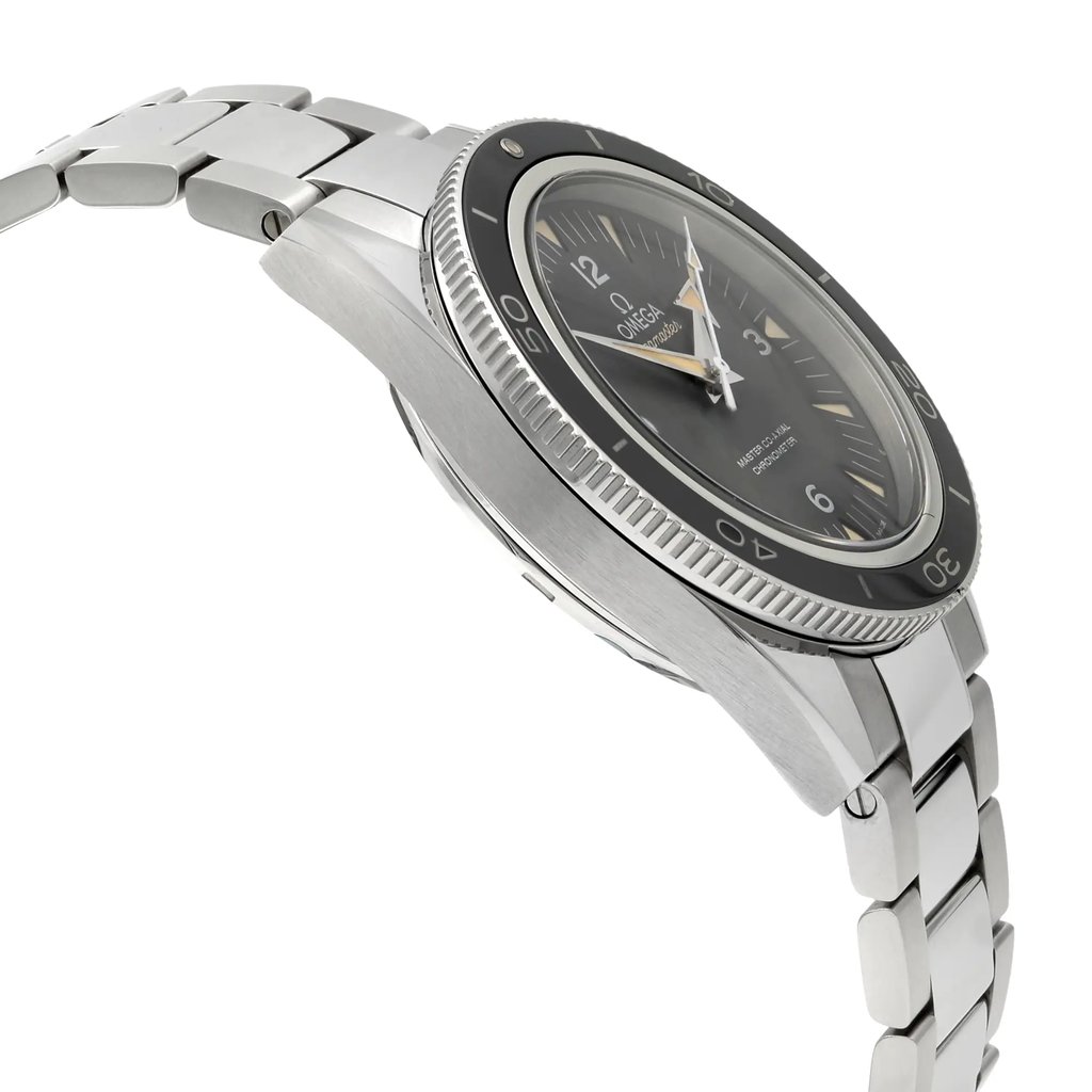 View Of Opposite Crown Facing Side Of OMEGA 233.30.41.21.01.001 Stainless Steel Watch Display Model Condition