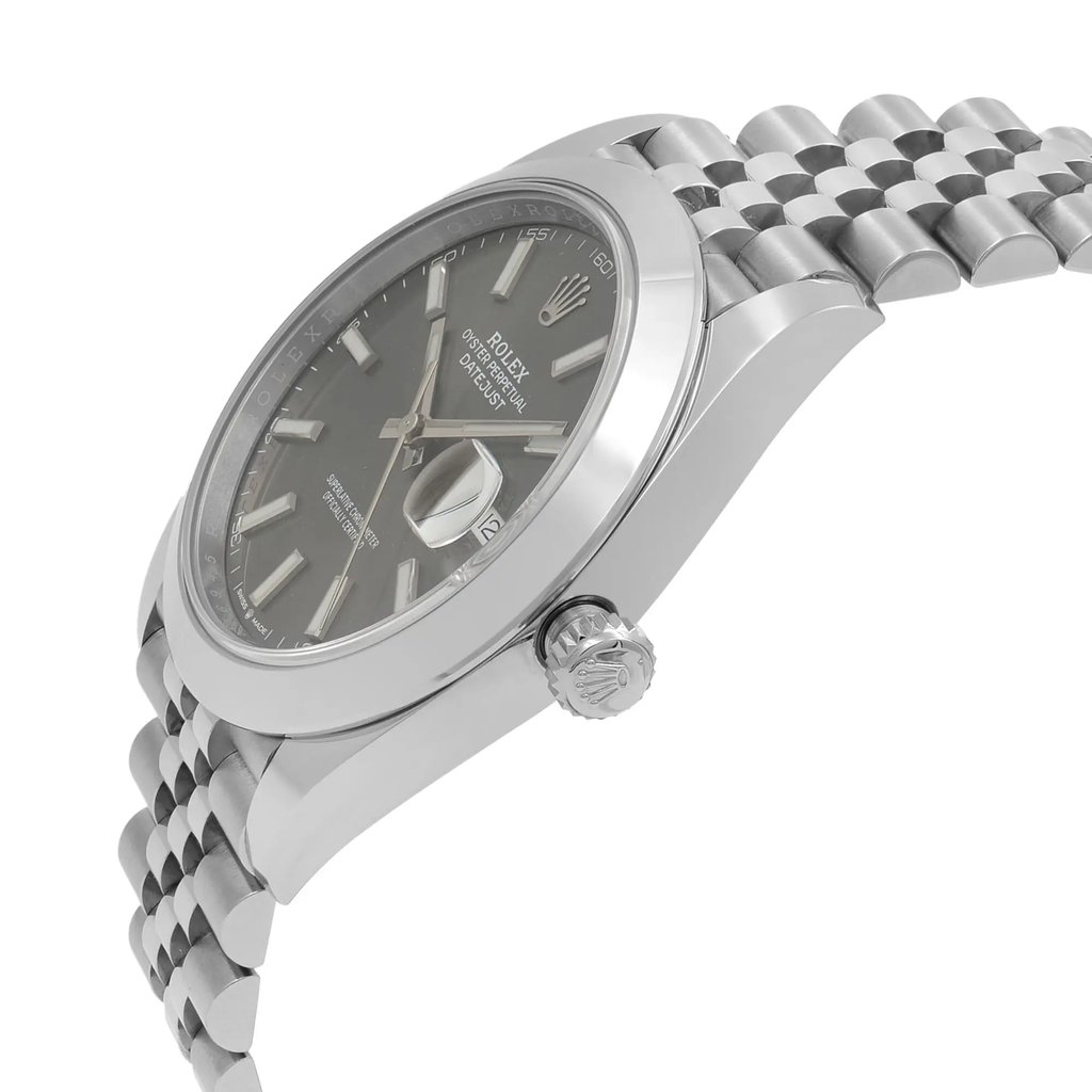 View Of Crown Facing Side Of Rolex 126300 Stainless Steel Watch Pre Owned Condition