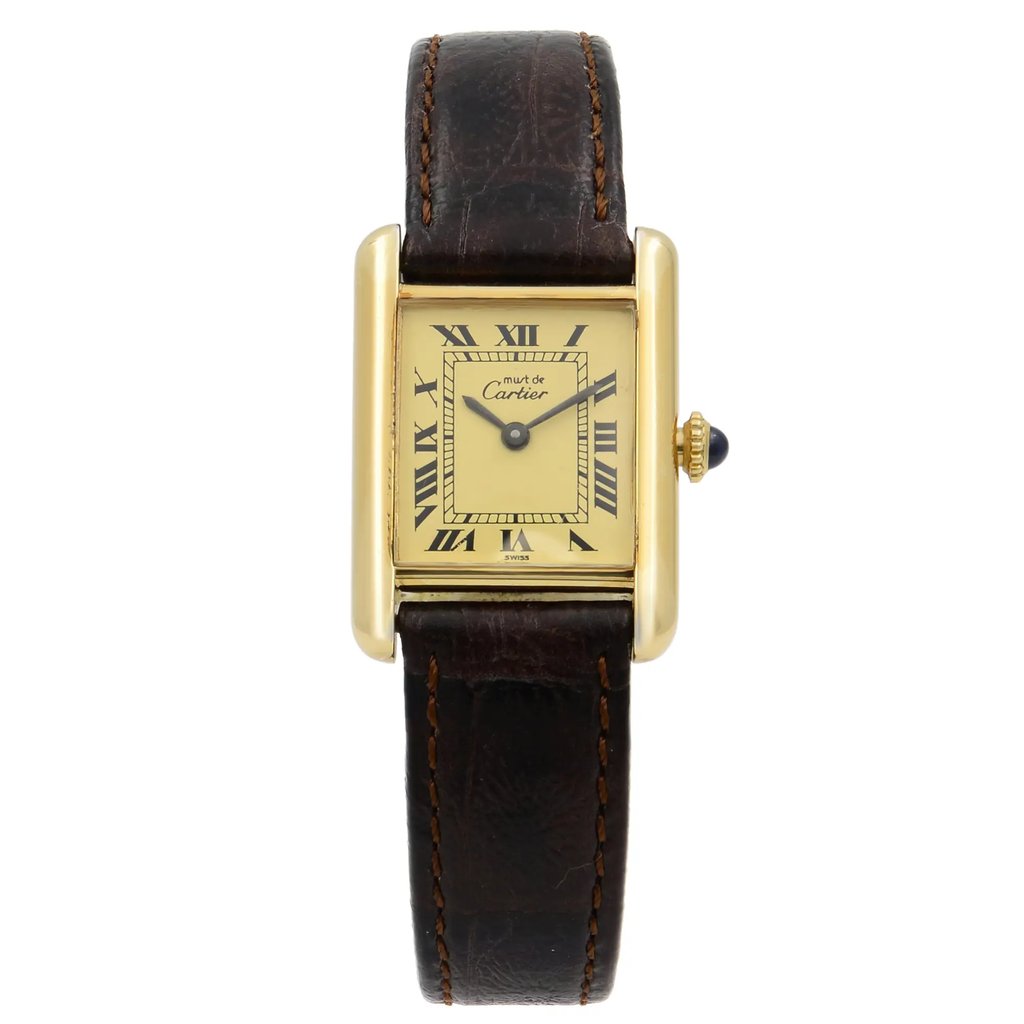 Front Full View Of Cartier NA Silver Watch Pre Owned Condition {Product Condition}