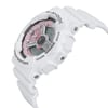 An image of a Wristwatch by Casio. This Pre Owned item is designed for Women, featuring a Sport style. It has a Quartz movement and an Analog & Digital display with a Pink dial color. The indices include 12-Hour Dial. The band is made of Plastic and the case is made of Plastic. The watch has a Round shape with a case size of 45 mm and a case thickness of 15 mm.