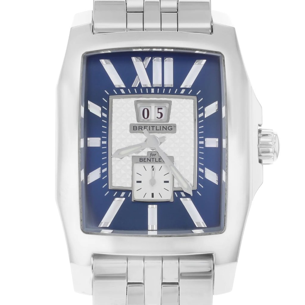 Up Close Front Facing Picture Of Breitling A1636212/C741-984A Stainless Steel Watch Display Model Condition