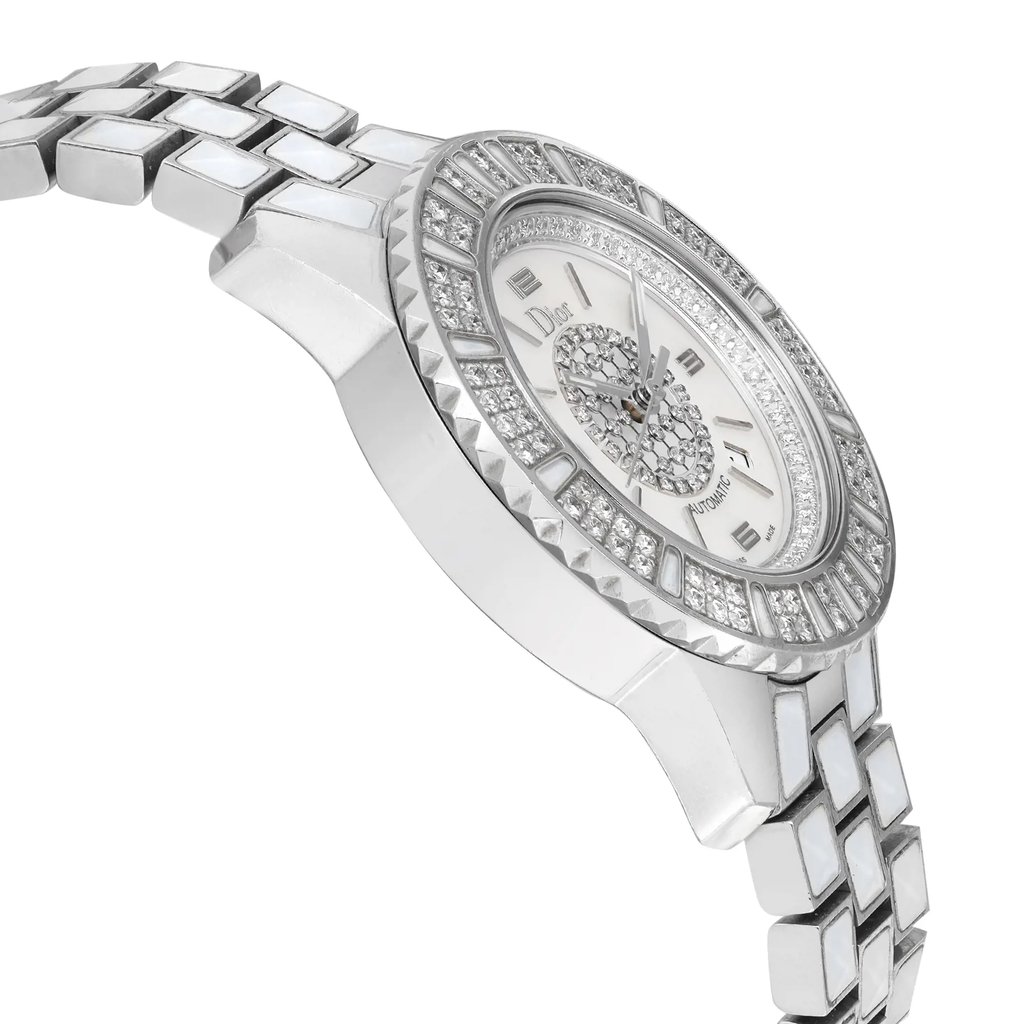 View Of Opposite Crown Facing Side Of Dior CD113512M001 Stainless Steel Watch Pre Owned Condition