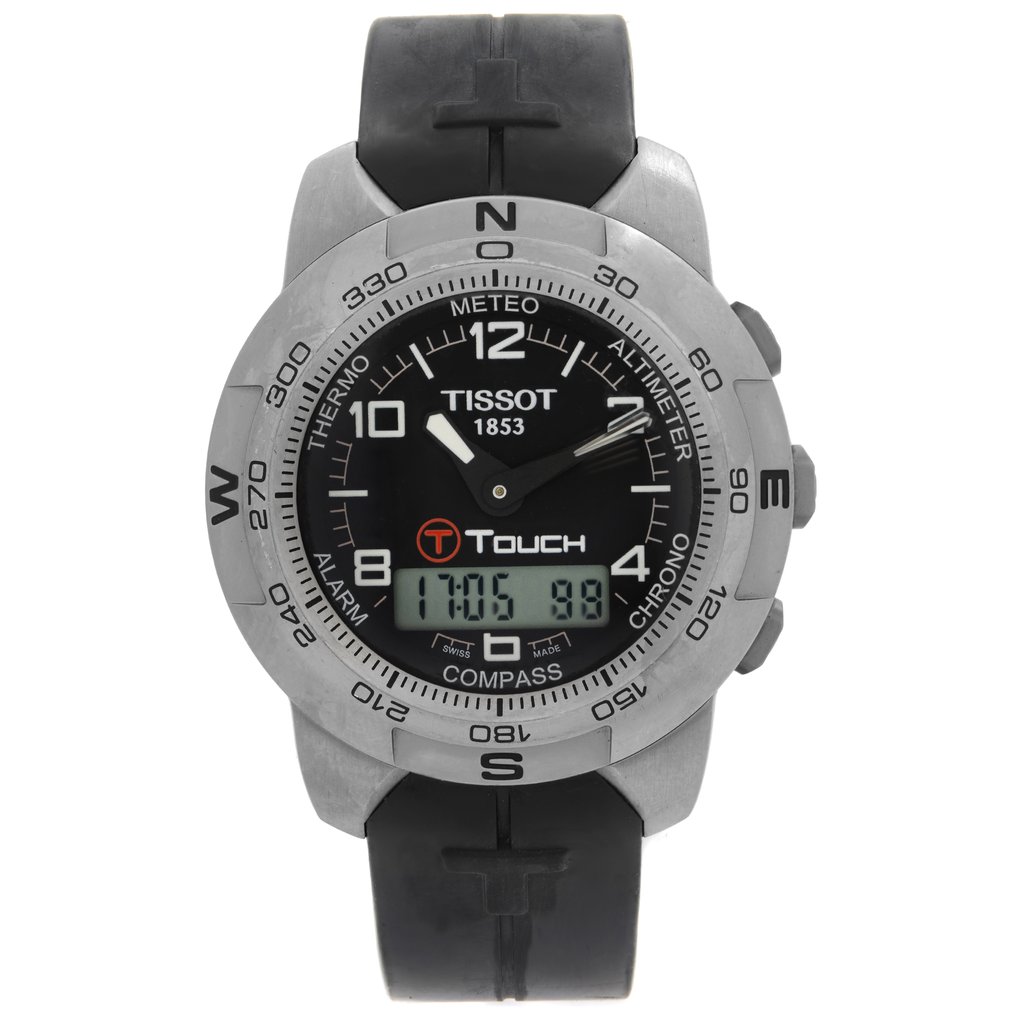 Front Full View Of Tissot T047.420.47.057.00 Titanium Watch Pre Owned Condition {Product Condition}
