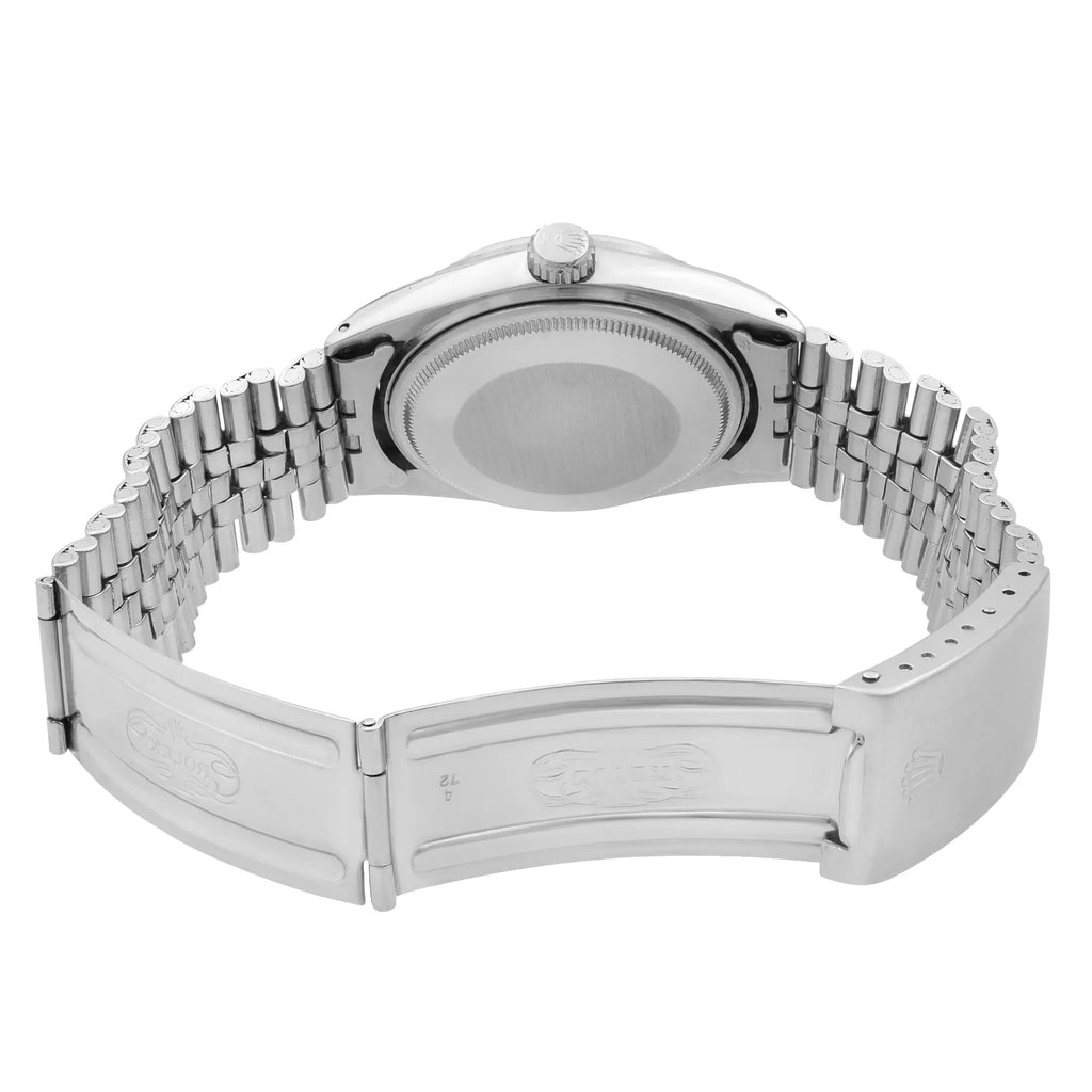 Back View Of Solid Back Case And Open Stainless Steel Band Of Rolex 1603 Watch Pre Owned Condition