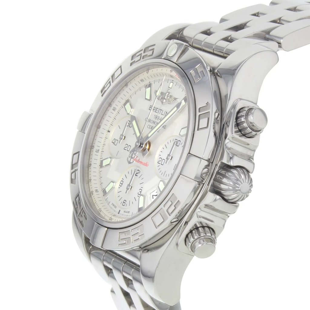 View Of Crown Facing Side Of Breitling AB014012/G711-378A Stainless Steel Watch Display Model Condition