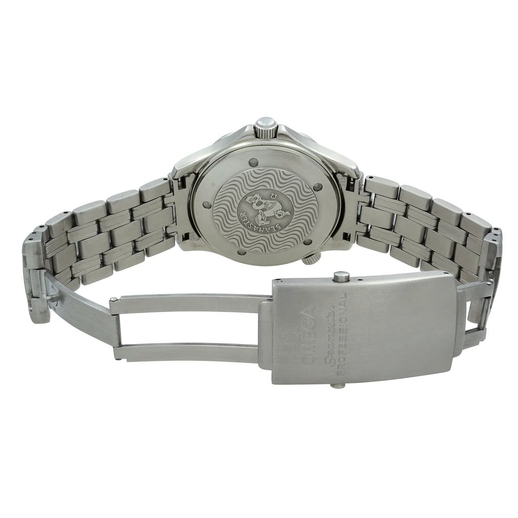Back View Of Solid Back Case And Open Stainless Steel Band Of OMEGA 2541.80.00 Watch Pre Owned Condition