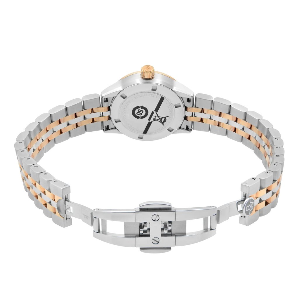 Back View Of Solid Back Case And Open Stainless Steel Band Of RAYMOND WEIL 5629-SP5-20021 Watch Display Model Condition