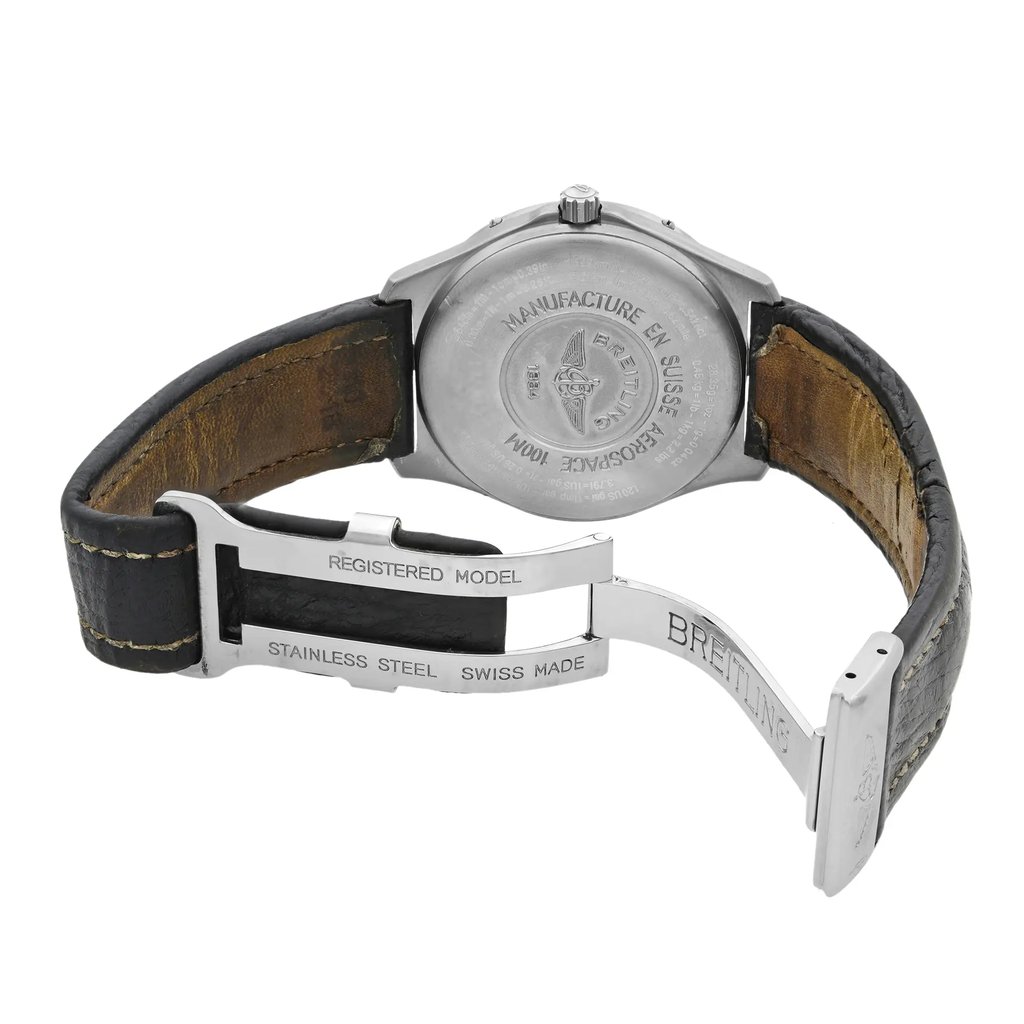 Back View Of {Caseback} Back Case And Open Leather Band Of Breitling F56059 Watch Pre Owned Condition