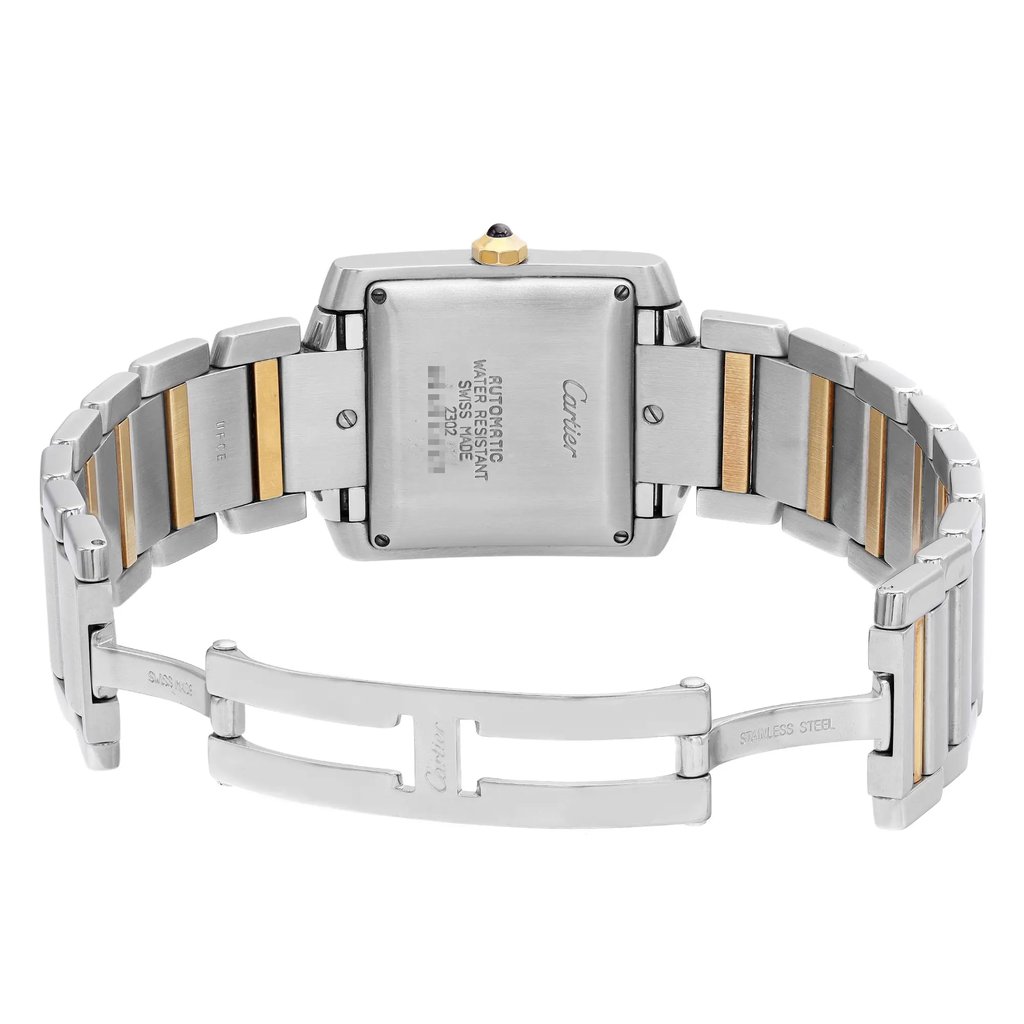 Back View Of Screwback Back Case And Open Stainless Steel,Gold Band Of Cartier W51005Q4 Watch Pre Owned Condition