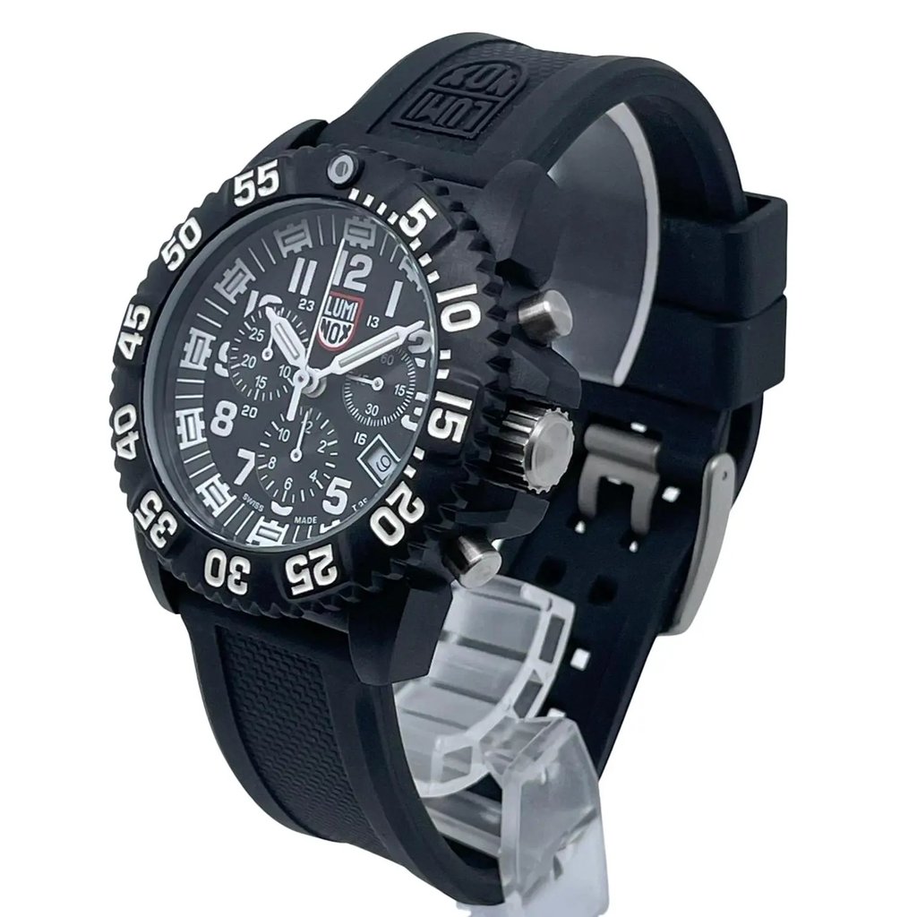 View Of Crown Facing Side Of Luminox XS.3081 Carbon Watch Display Model Condition