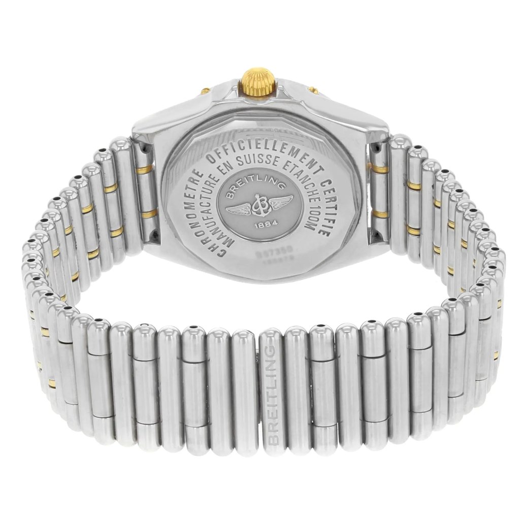 Back View Of {Caseback} Back Case And Closed Stainless and Solid Gold Band Of Breitling B67350 Watch Pre Owned Condition