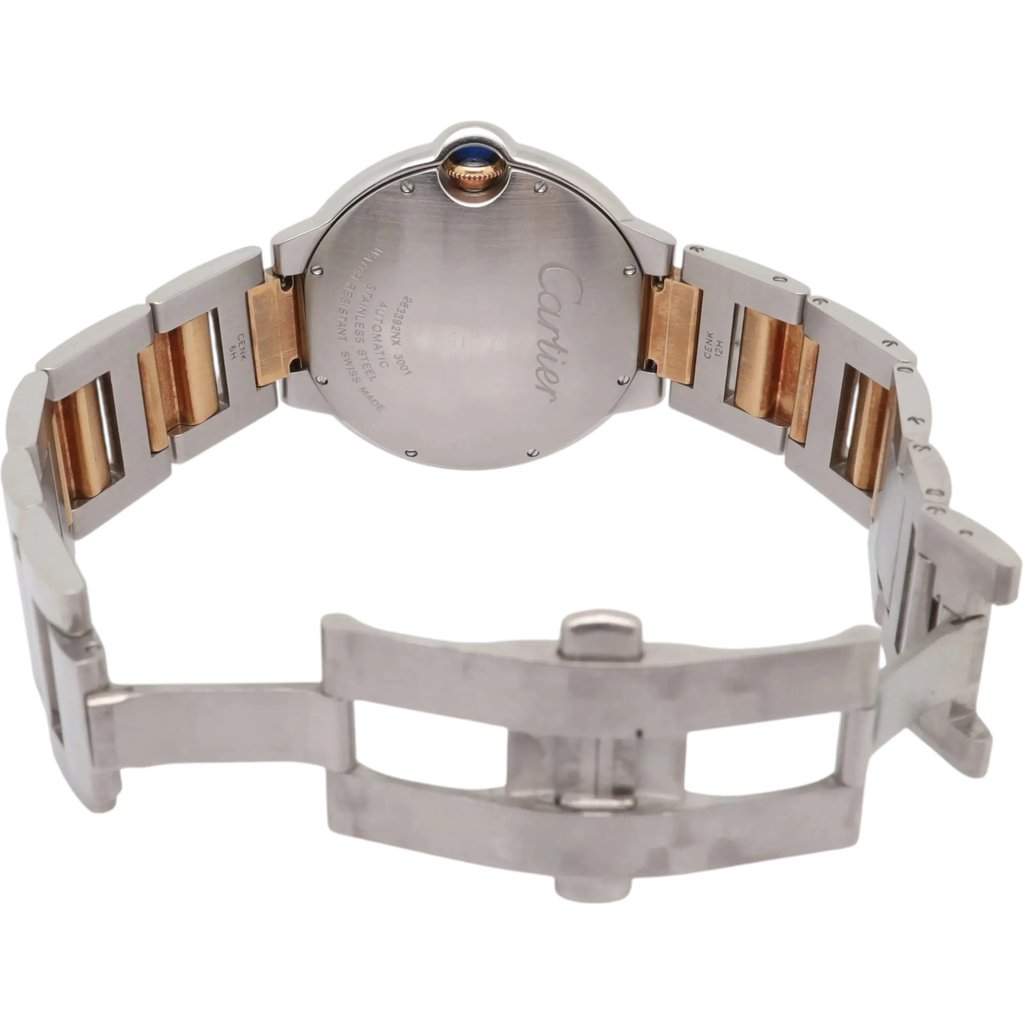 Back View Of Solid Back Case And Open Stainless Steel,Yellow Gold Band Of Cartier 3001 Watch Pre Owned Condition