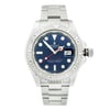 An image of a Wristwatch by Rolex. This Pre Owned item is designed for Men, featuring a Dress/Formal,Luxury style. It has a Mechanical (Automatic) movement and an Analog display with a Blue dial color. The indices include 12-Hour Dial,Non-Numeric Hour Marks. The band is made of Stainless Steel and the case is made of Stainless Steel. The watch has a Round shape with a case size of 40 mm and a case thickness of 11.5 mm.