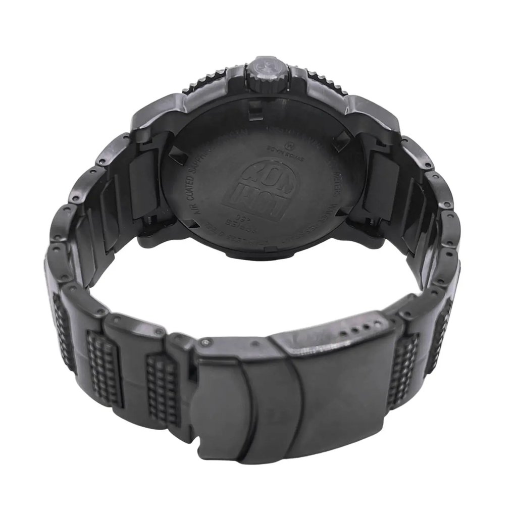 Back View Of Solid Back Case And Closed Stainless Steel Band Of Luminox XS.6252.BO Watch Display Model Condition