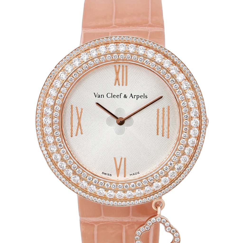 Up Close Front Facing Picture Of Van Cleef & Arpels VCARM93600 Rose Gold Watch Pre Owned Condition