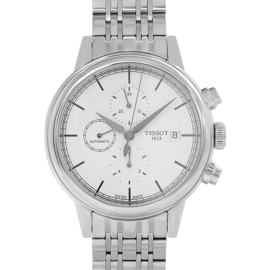 Up Close Front Facing Picture Of Tissot T085.427.11.011.00 Stainless Steel Watch Display Model Condition