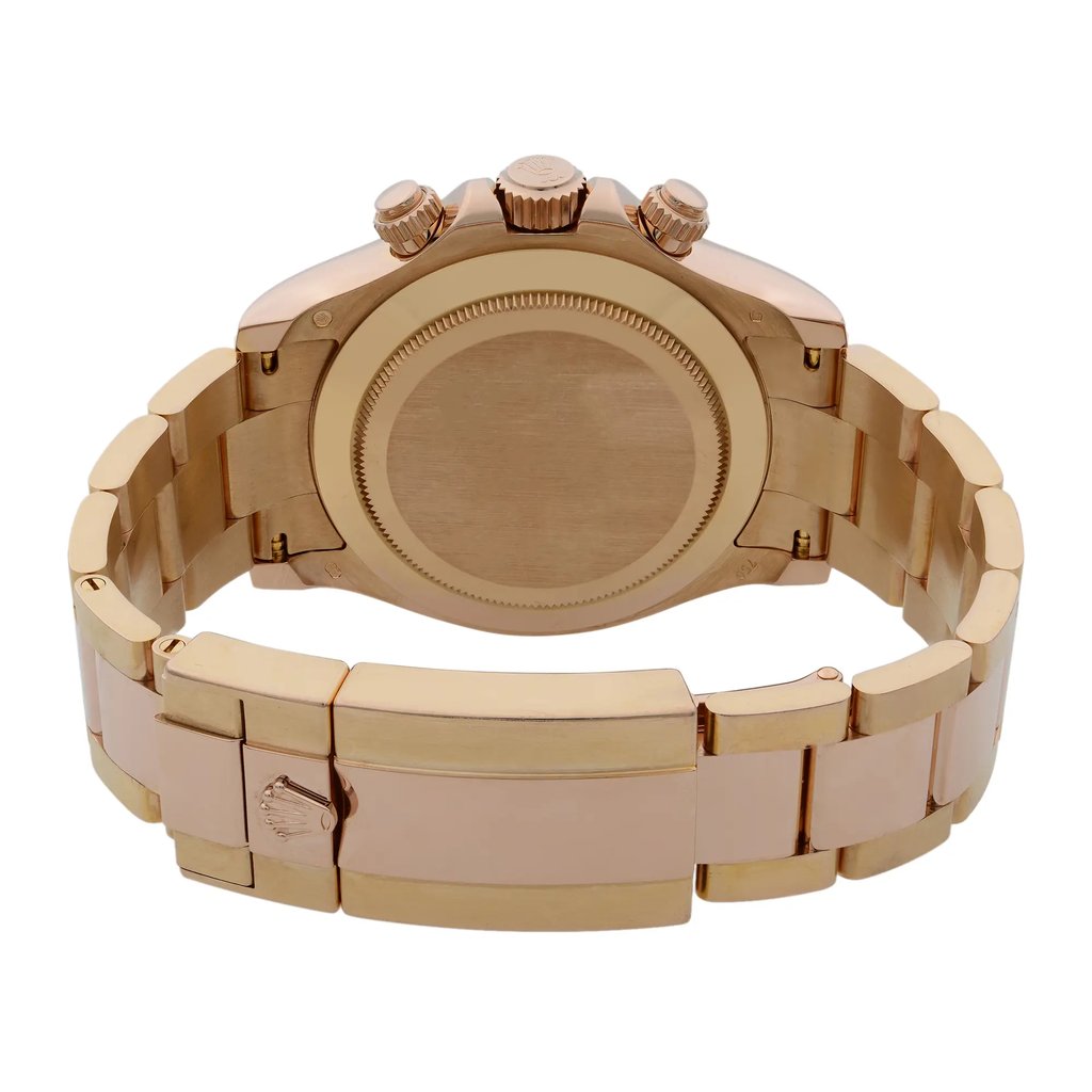 Back View Of Solid Back Case And Closed Rose Gold Band Of Rolex 116505 Watch Pre Owned Condition