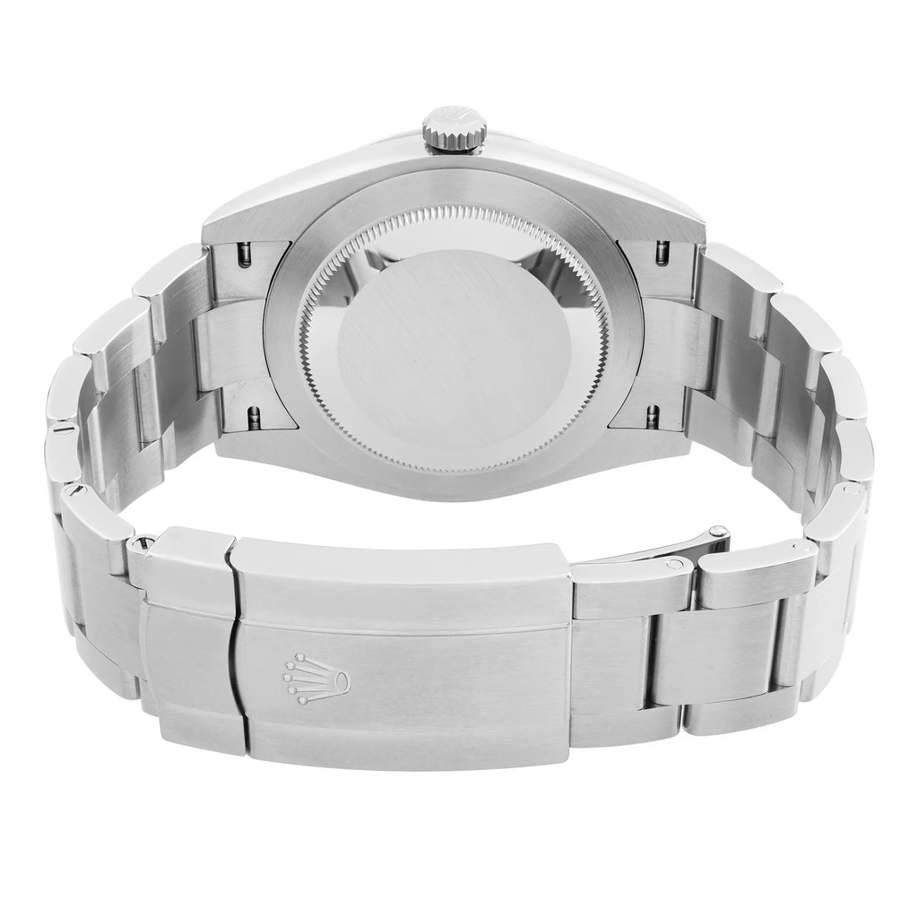 Back View Of Solid Back Case And Closed Stainless Steel Band Of Rolex 126000 Watch New Condition