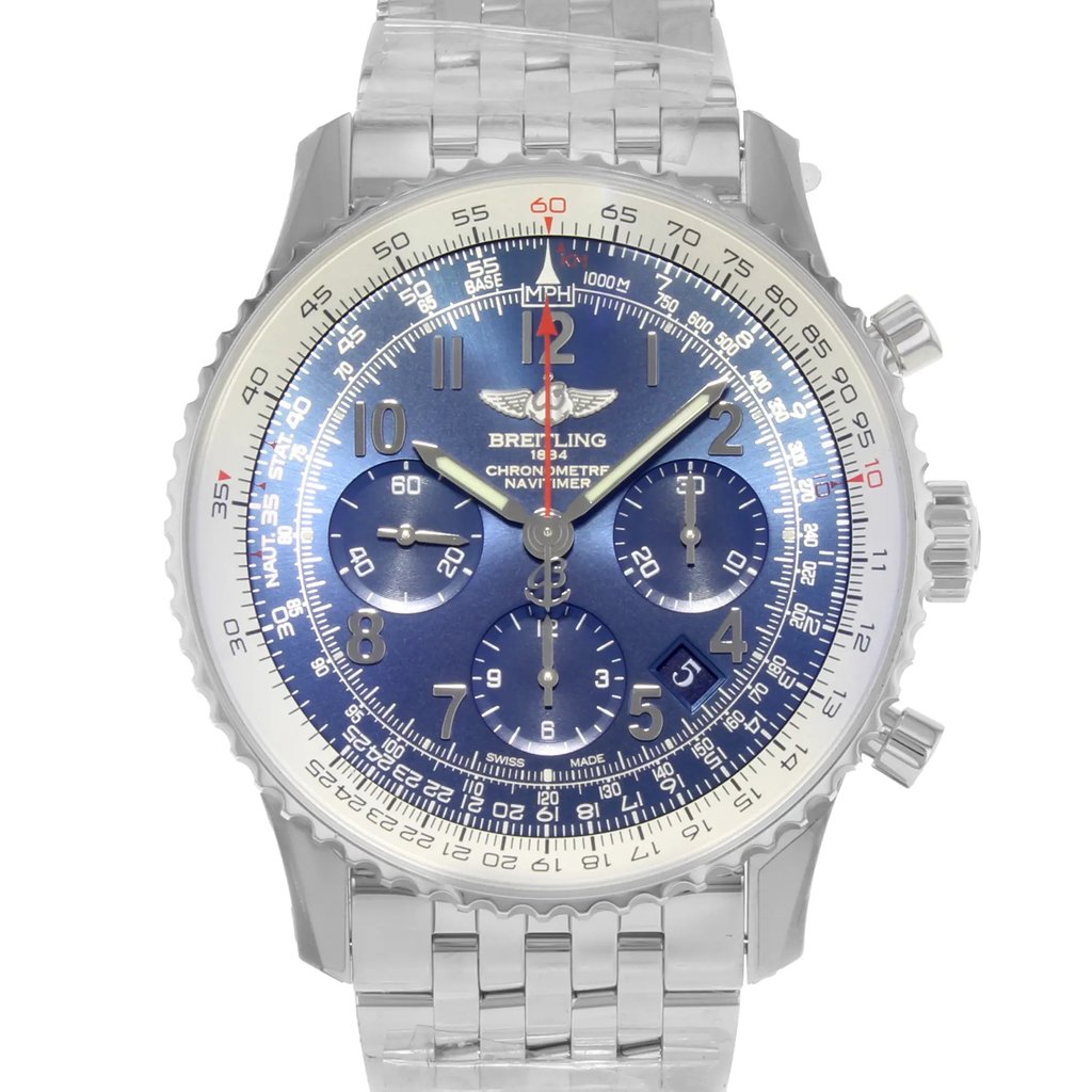 Up Close Front Facing Picture Of Breitling AB04411A/C937-443A Stainless Steel Watch Display Model Condition