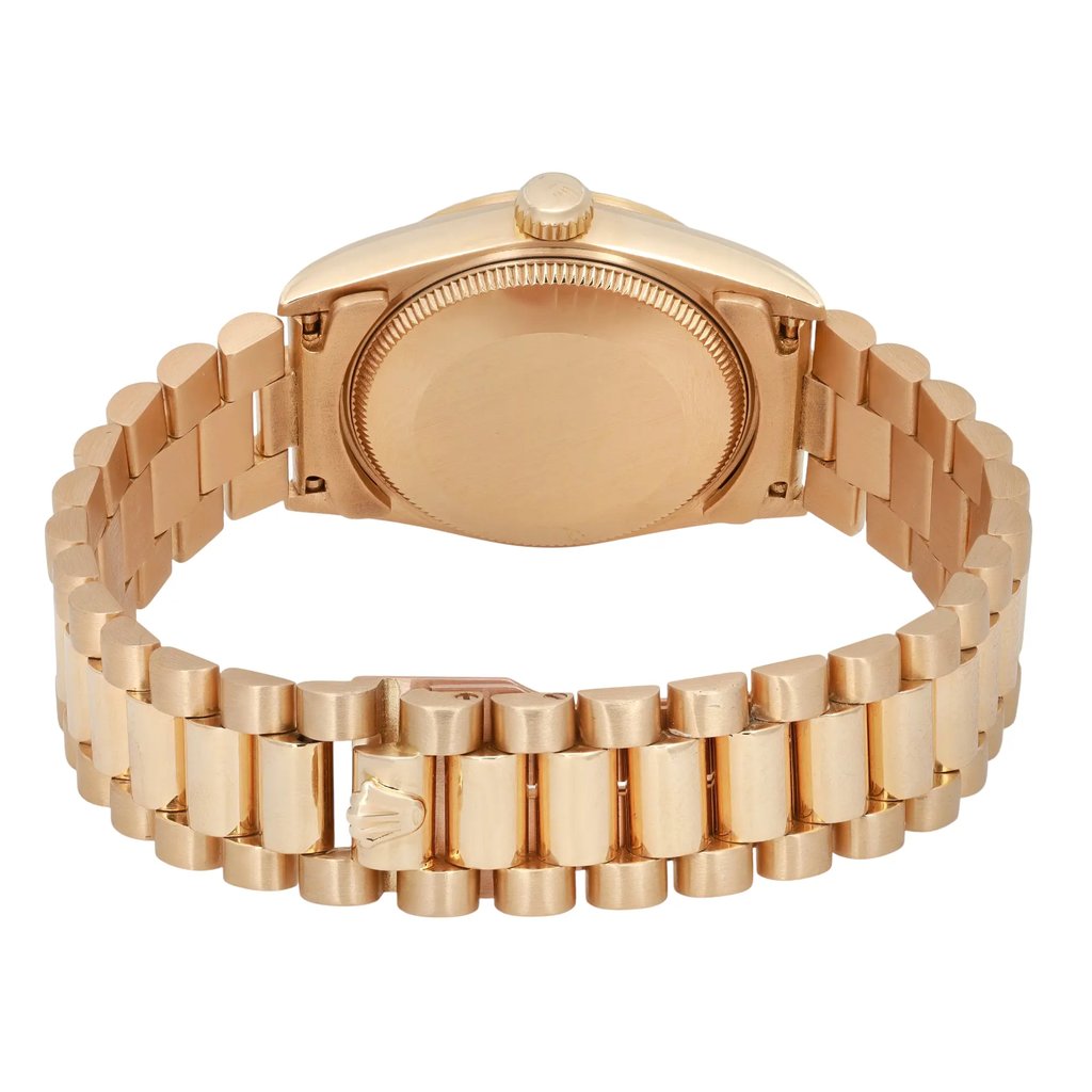 Back View Of Solid Back Case And Closed Yellow Gold Band Of Rolex 68278G Watch Pre Owned Condition