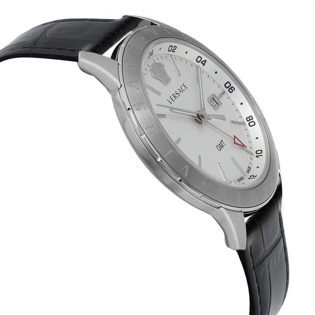 View Of Opposite Crown Facing Side Of Versace VEBK00918 Stainless Steel Watch Display Model Condition