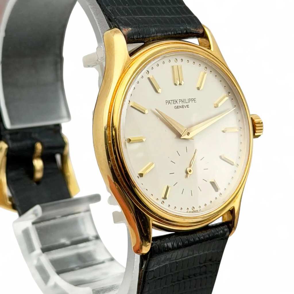 View Of Opposite Crown Facing Side Of Patek Philippe 3923J Yellow Gold Watch Pre Owned Condition