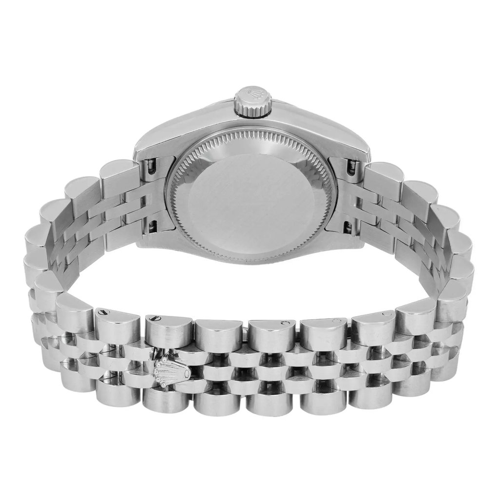 Back View Of Screwback Back Case And Closed Stainless Steel Band Of Rolex 179174 Watch Pre Owned Condition