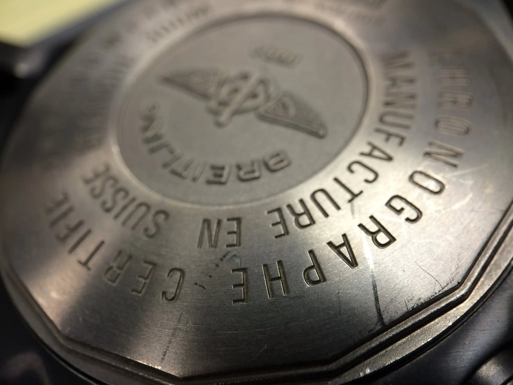 Back View Of {Caseback} Back Case And Closed Silicon/Rubber Band Of Breitling M13370/B930 Watch Pre Owned Condition