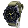 An image of a Wristwatch by Luminox. This Display Model item is designed for Men, featuring a Casual,Classic,Diver,Dress/Formal,Military,Sport style. It has a Quartz movement and an Analog display with a Black dial color. The indices include 12-Hour Dial,24-Hour Dial,Arabic Numerals,Stick Indexes. The band is made of Nylon and the case is made of Carbon. The watch has a Round shape with a case size of 45 mm and a case thickness of 13 mm.