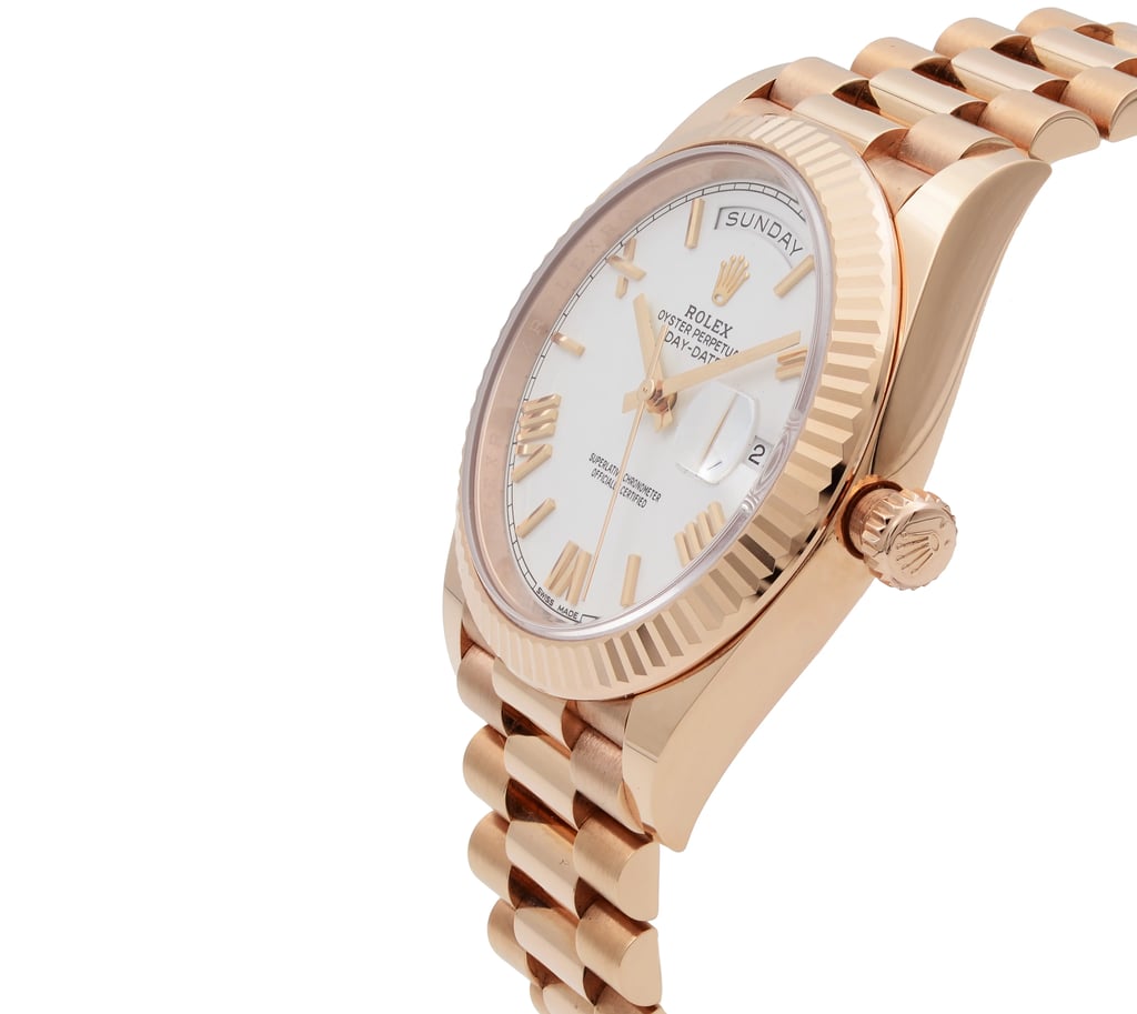 View Of Crown Facing Side Of Rolex 228235 Rose Gold Watch Pre Owned Condition