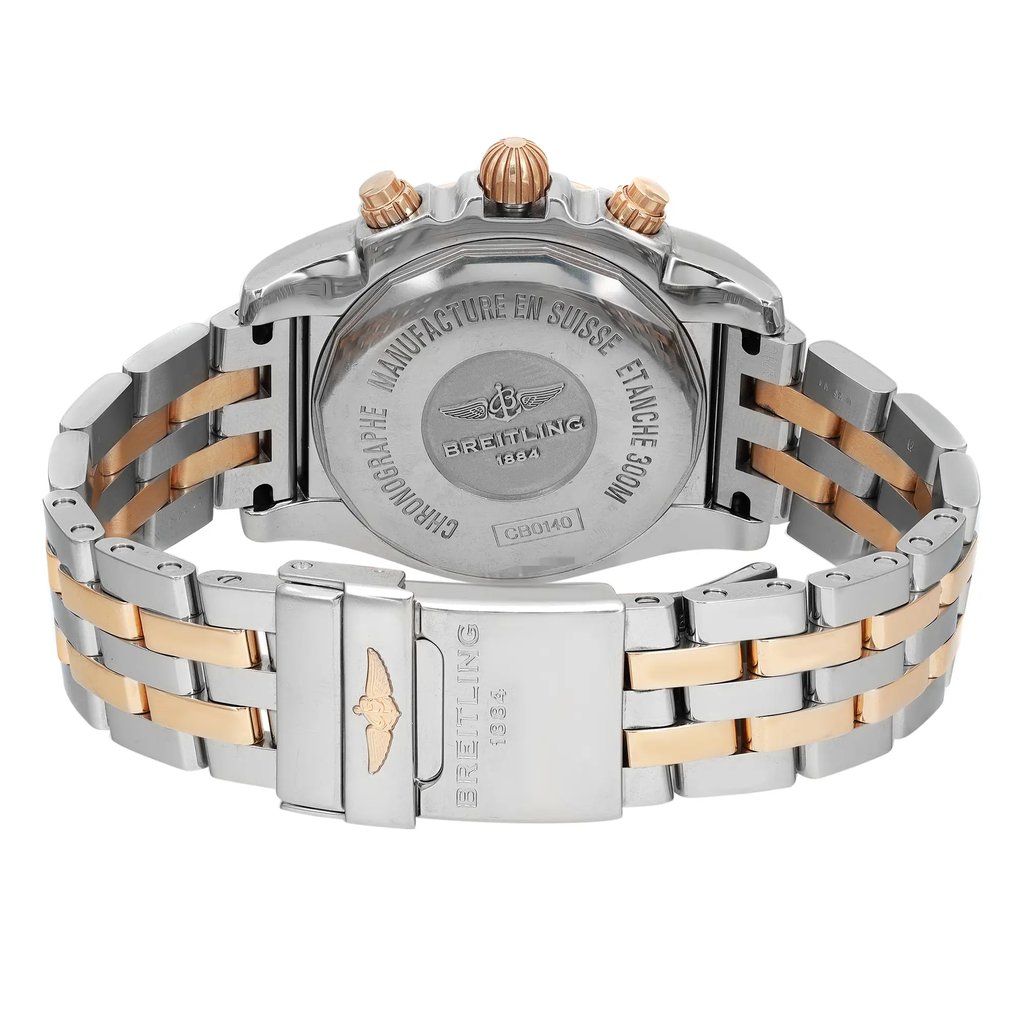 Back View Of Screwback Back Case And Closed Rose Gold,Stainless Steel Band Of Breitling CB014012/BA53-378C Watch Pre Owned Condition