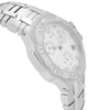 An image of a pre-owned wristwatch taken from a side profile view, opposite the crown. The angle showcases the watch's metal bracelet and the detailed face with multiple subdials, viewed at a close distance. The bezel is adorned with sparkling stones, adding an elegant touch to the design.