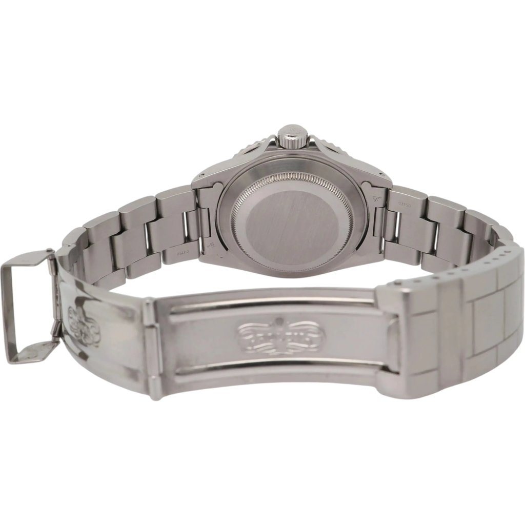 Back View Of Solid Back Case And Open Stainless Steel Band Of Rolex 16610 Watch Pre Owned Condition