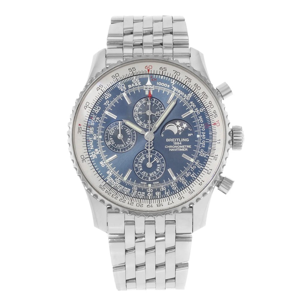 Front Full View Of Breitling A1937012/C883-443A Stainless Steel Watch Pre Owned Condition {Product Condition}