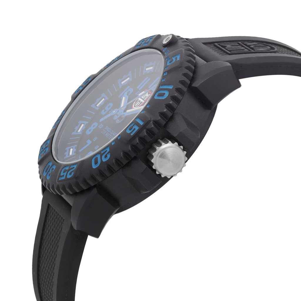 View Of Crown Facing Side Of Luminox XS.3053 Carbonox Watch Display Model Condition