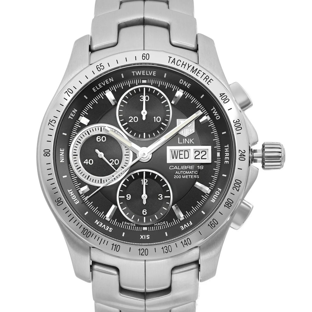 Up Close Front Facing Picture Of TAG Heuer CJF211A.BA0594 Stainless Steel Watch Pre Owned Condition