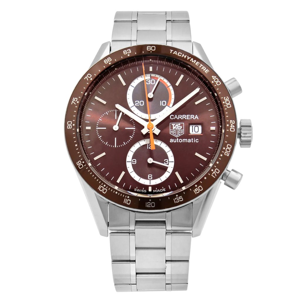 Front Full View Of TAG Heuer CV2013.BA0794 Stainless Steel Watch Pre Owned Condition {Product Condition}