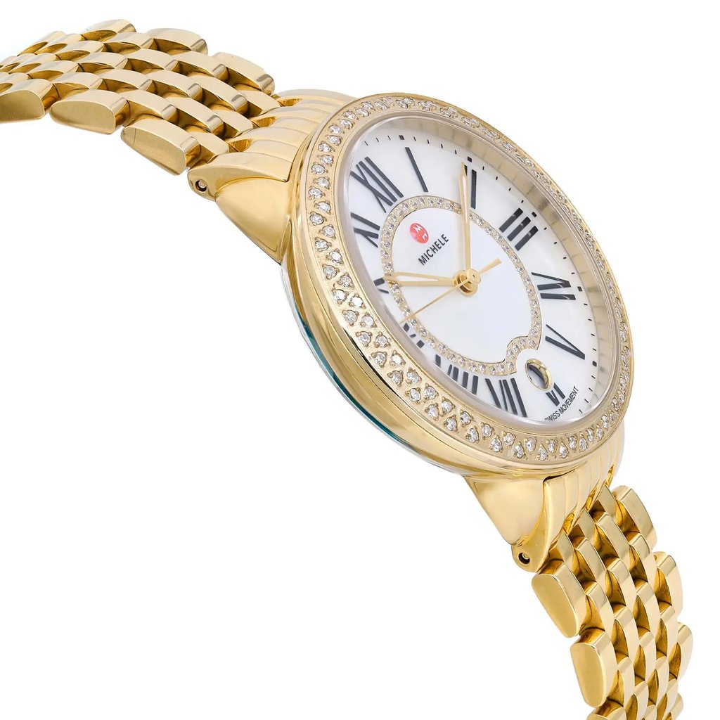 View Of Opposite Crown Facing Side Of MICHELE MW21B01B0963 Stainless Steel Watch Display Model Condition