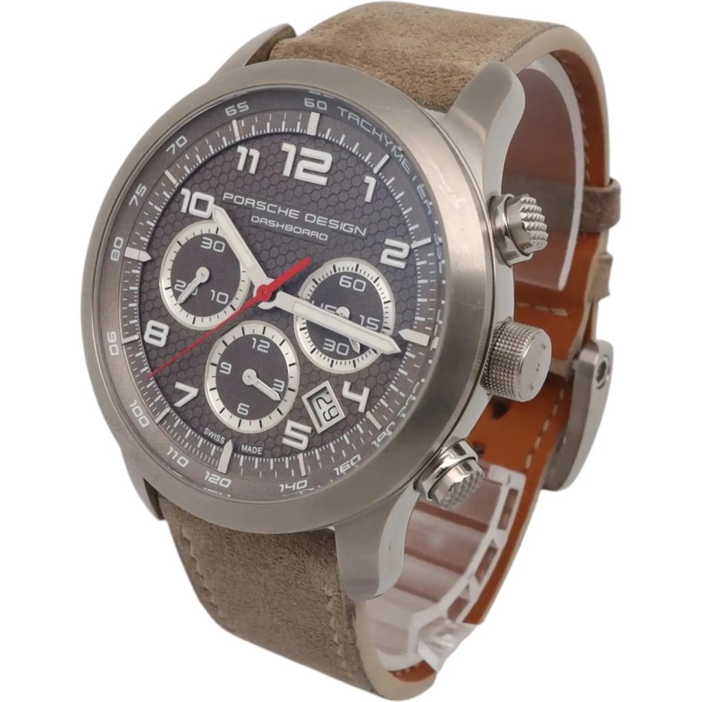 View Of Crown Facing Side Of Porsche Design 6612.11/3 Titanium Watch Pre Owned Condition