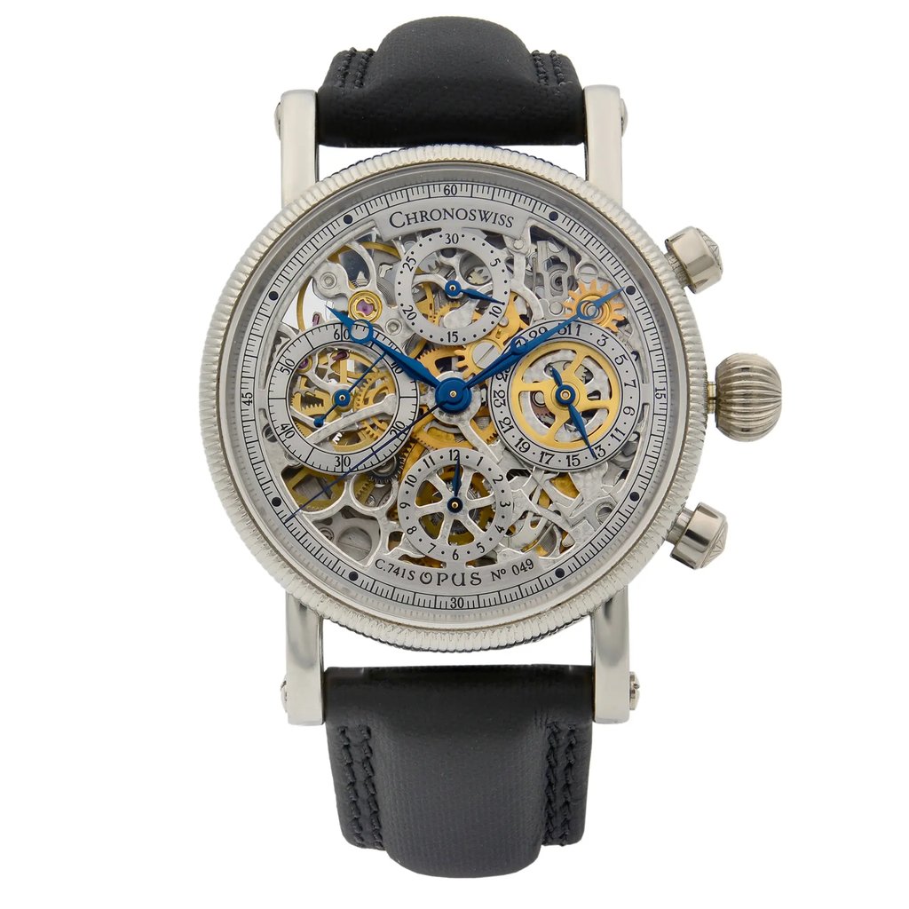 Front Full View Of Chronoswiss CH 7520 S Platinum Watch Pre Owned Condition {Product Condition}