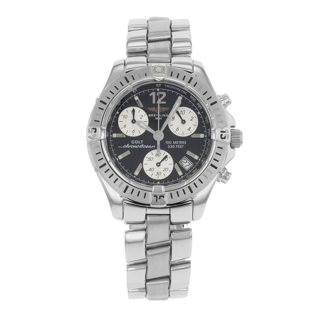 Front Full View Of Breitling Colt Ocean Stainless Steel Watch Pre Owned Condition {Product Condition}