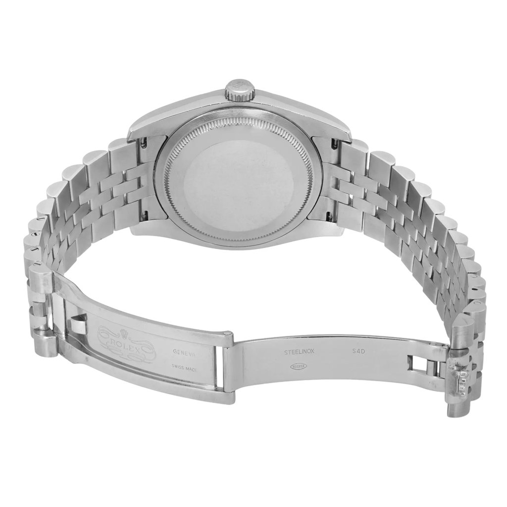 Back View Of Screwback Back Case And Open Stainless Steel Band Of Rolex 116234 Watch Pre Owned Condition