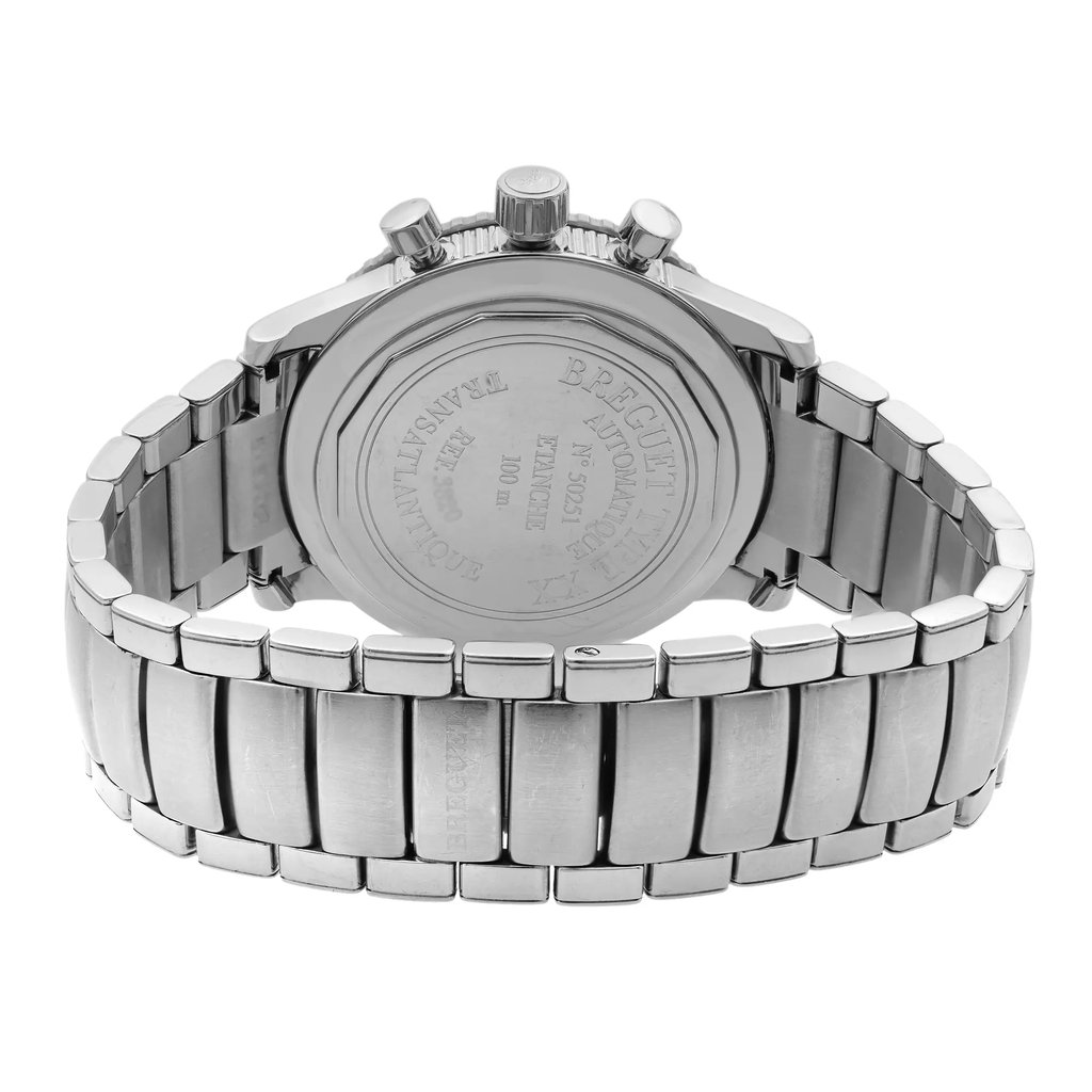 Back View Of {Caseback} Back Case And Closed Stainless Steel Band Of Breguet 3820ST/H2/SW9 Watch Pre Owned Condition