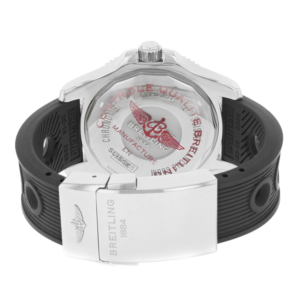 Back View Of {Caseback} Back Case And Closed Silicon/Rubber Band Of Breitling A17365C9/BD67-225 Watch Pre Owned Condition