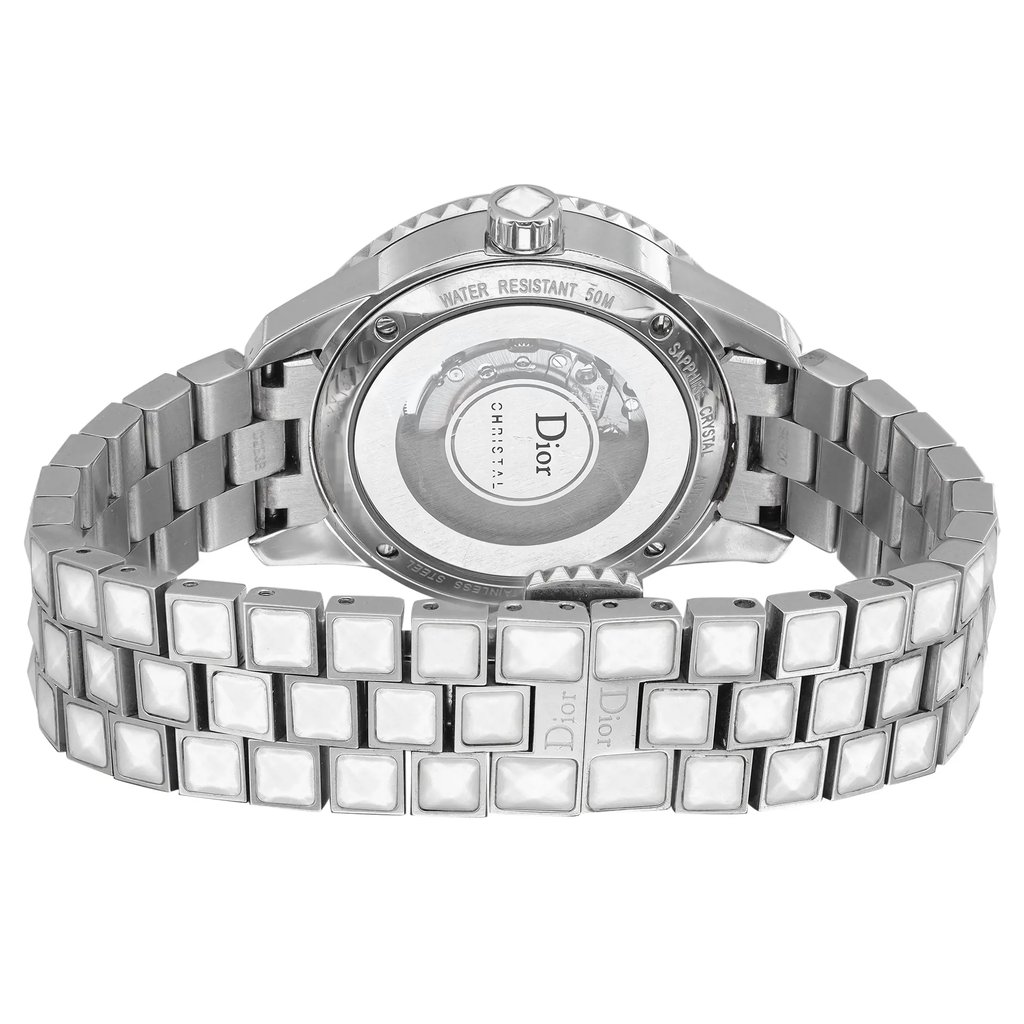 Back View Of Exhibition Back Case And Closed Ceramic,Stainless Steel Band Of Dior CD113512M001 Watch Pre Owned Condition