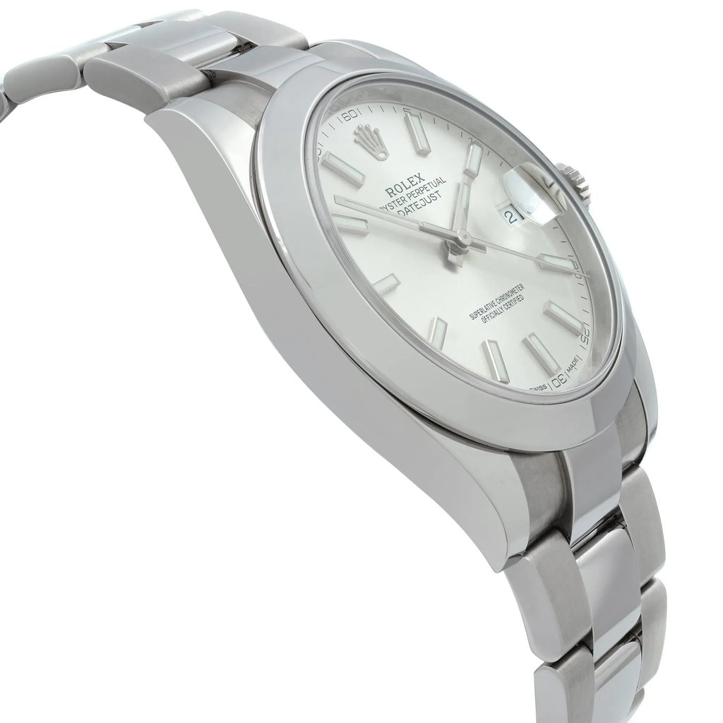 View Of Opposite Crown Facing Side Of Rolex 126300-0003 Stainless Steel Watch Unworn Condition