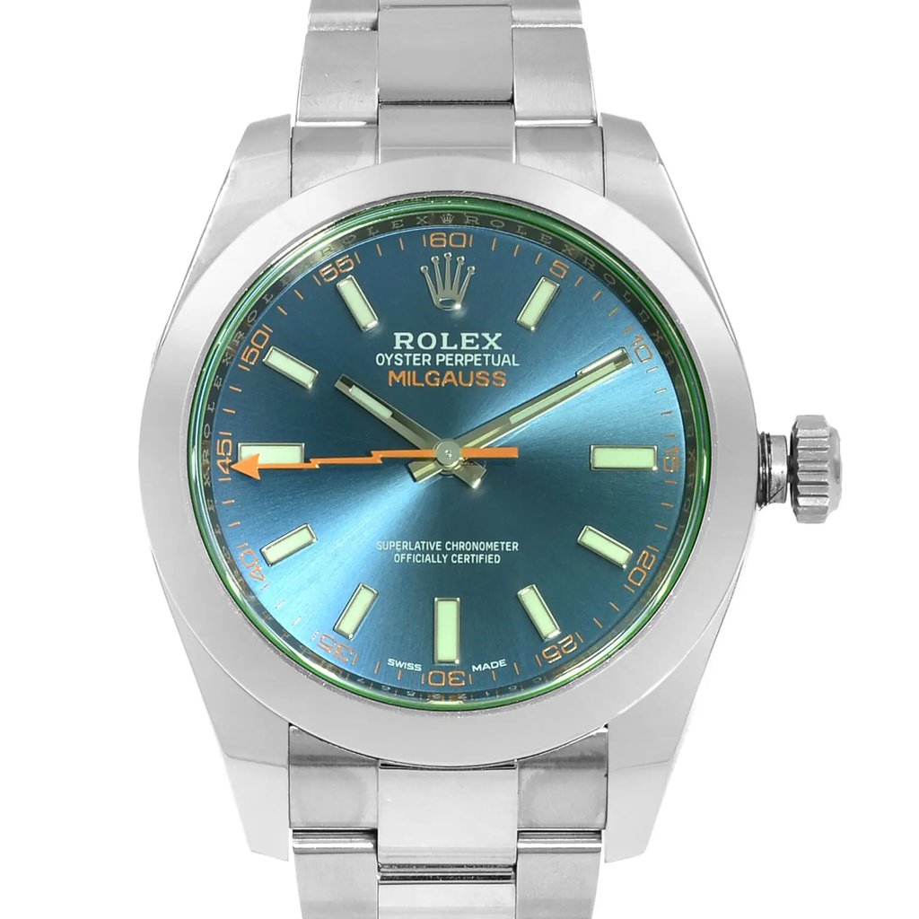 Up Close Front Facing Picture Of Rolex 116400GV Stainless Steel Watch Pre Owned Condition